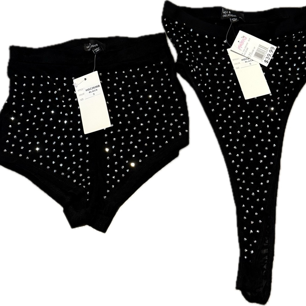 HOT & DELICIOUS Women's Shorts Pull On Mid-Rise Embellished Black Size S 2 Pcs